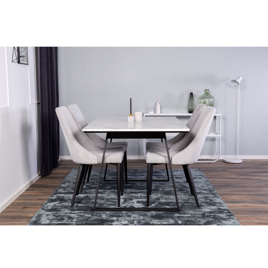 VENTURE DESIGN Estelle Esstisch - wei&szlig;er Marmor und schwarzes Metall (140x90) 