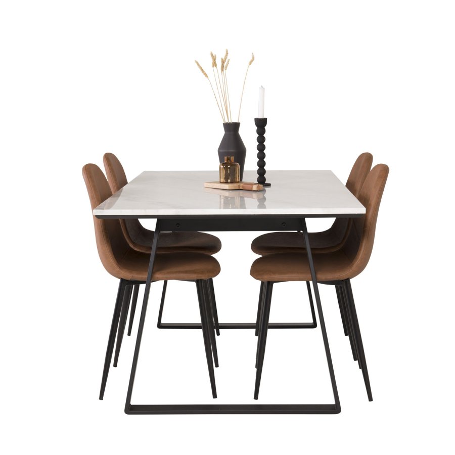 VENTURE DESIGN Estelle Esstisch - wei&szlig;er Marmor und schwarzes Metall (140x90) 