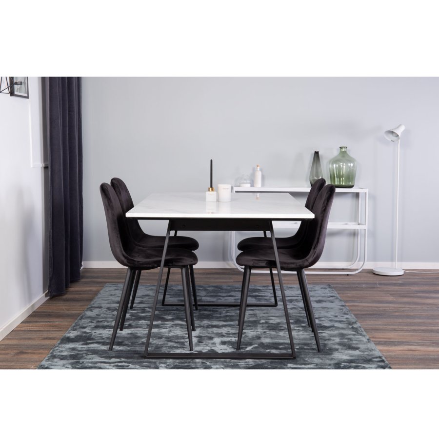 VENTURE DESIGN Estelle Esstisch - wei&szlig;er Marmor und schwarzes Metall (140x90) 