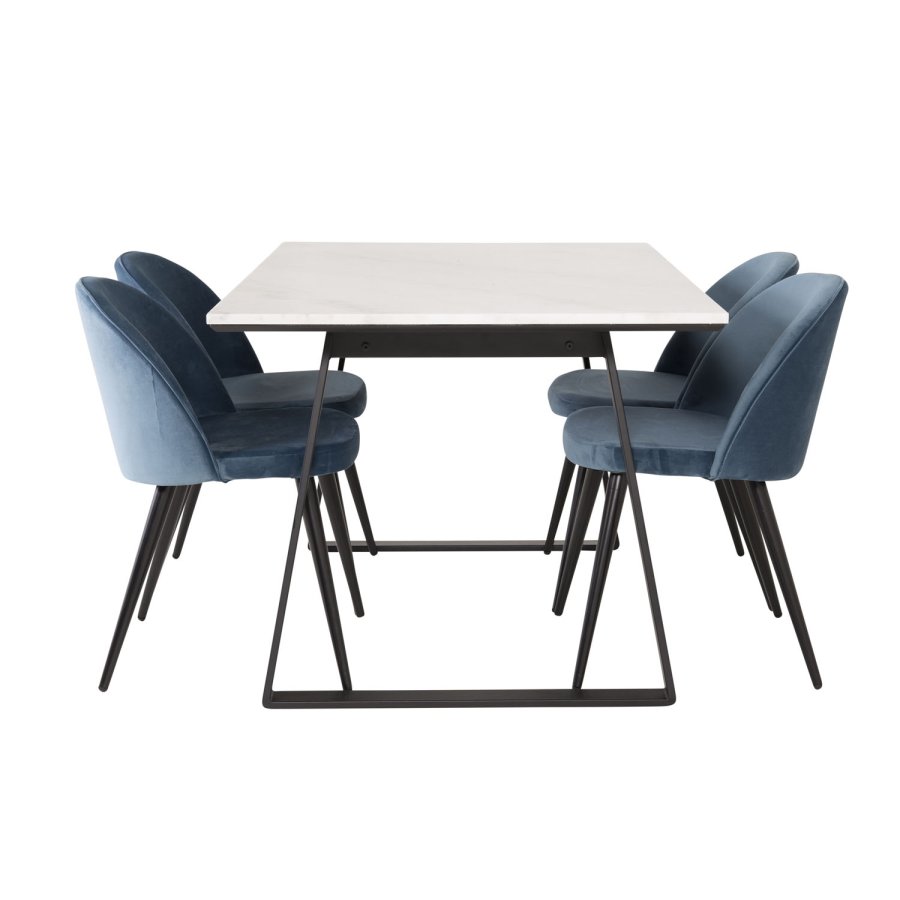 VENTURE DESIGN Estelle Esstisch - wei&szlig;er Marmor und schwarzes Metall (140x90) 