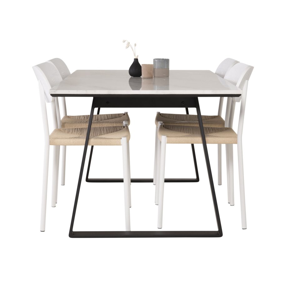 VENTURE DESIGN Estelle Esstisch - wei&szlig;er Marmor und schwarzes Metall (140x90) 