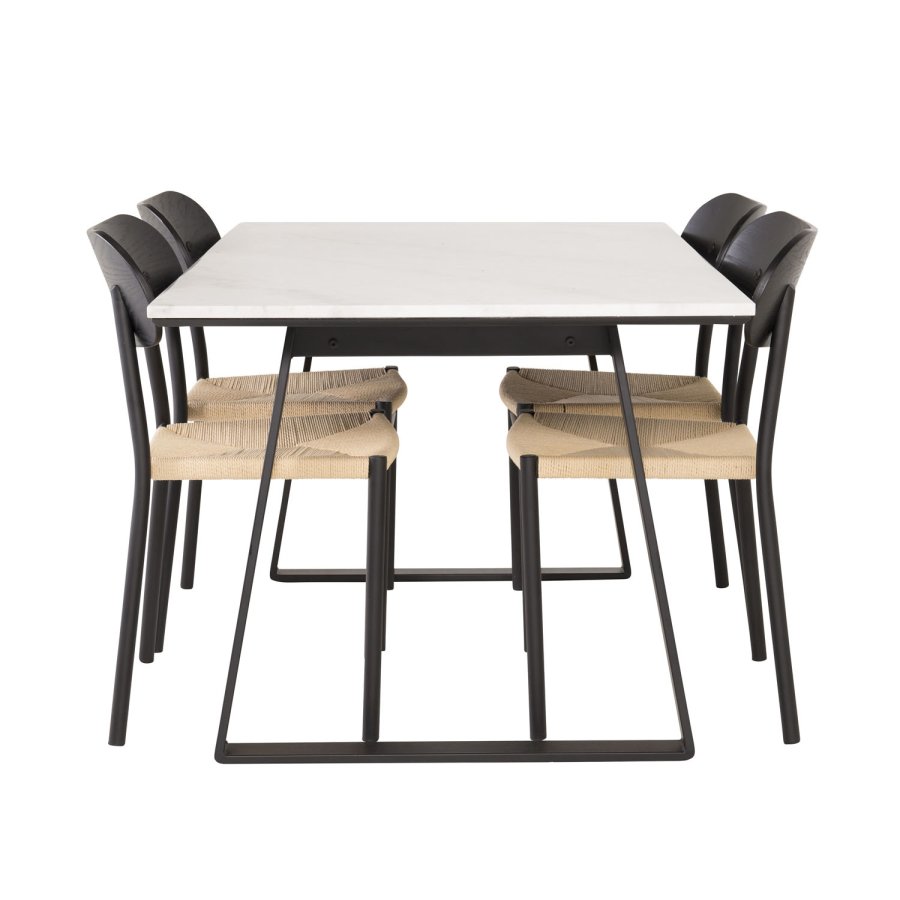 VENTURE DESIGN Estelle Esstisch - wei&szlig;er Marmor und schwarzes Metall (140x90) 