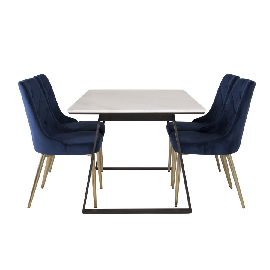 VENTURE DESIGN Estelle Esstisch - wei&szlig;er Marmor und schwarzes Metall (140x90) 