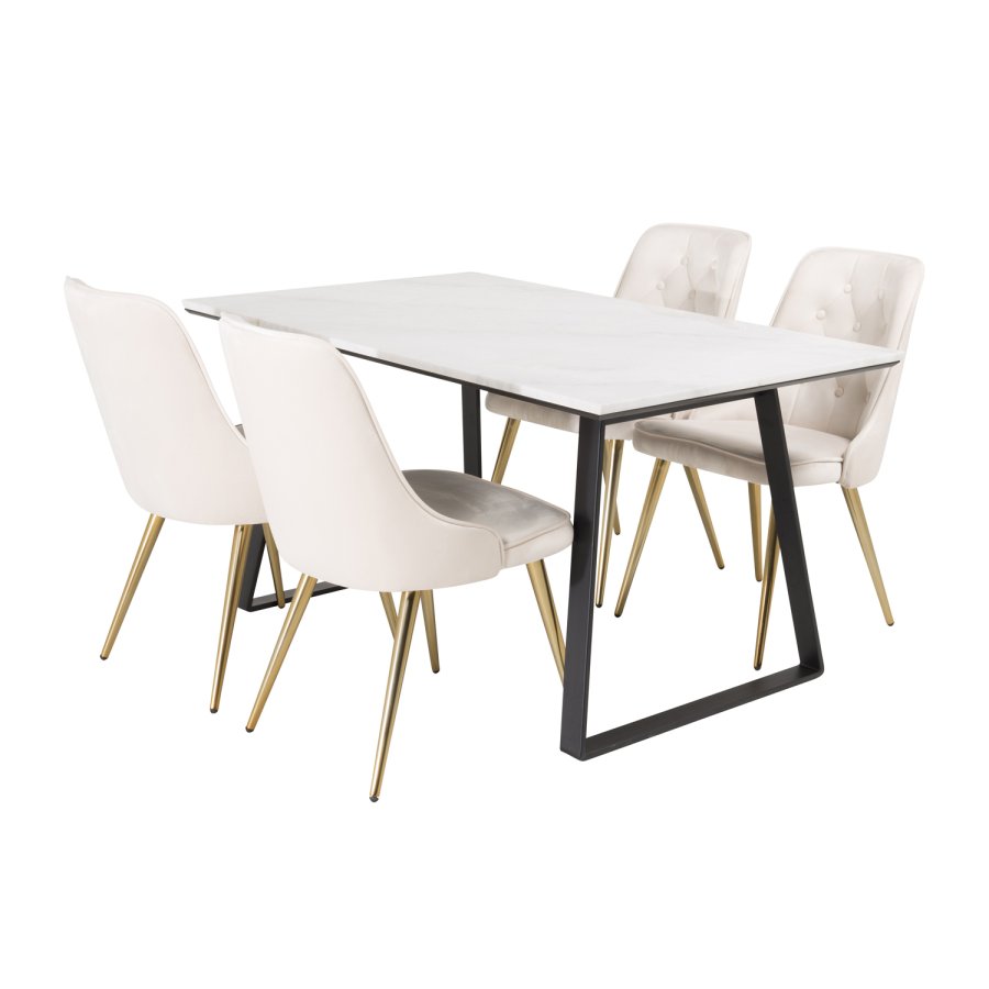 VENTURE DESIGN Estelle Esstisch - wei&szlig;er Marmor und schwarzes Metall (140x90) 