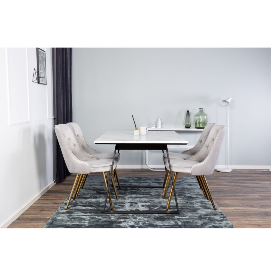 VENTURE DESIGN Estelle Esstisch - wei&szlig;er Marmor und schwarzes Metall (140x90) 