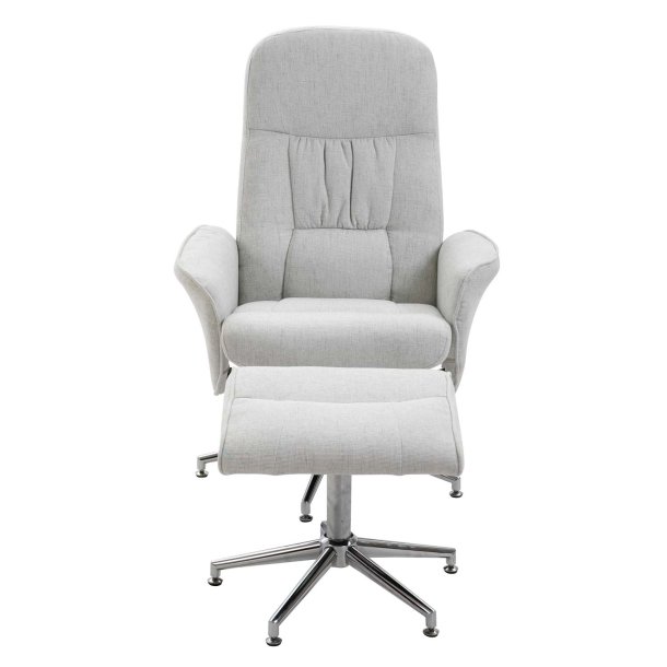 Rolf recliner lnestol, m. fodskammel - gr polyester og krom metal