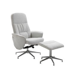 Rolf recliner lnestol, m. fodskammel - gr polyester og krom metal