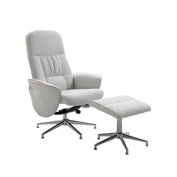 Rolf recliner lnestol, m. fodskammel - gr polyester og krom metal