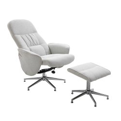 Rolf recliner lnestol, m. fodskammel - gr polyester og krom metal