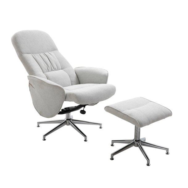 Rolf recliner lnestol, m. fodskammel - gr polyester og krom metal