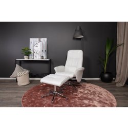 Rolf recliner lnestol, m. fodskammel - gr polyester og krom metal