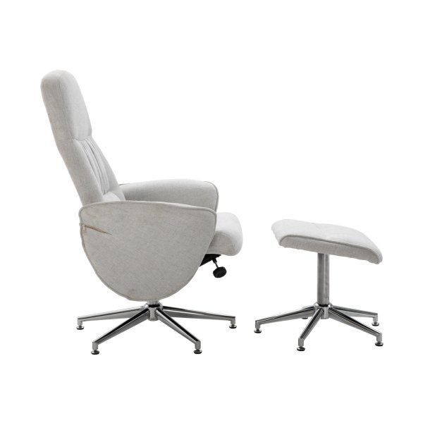 Rolf recliner lnestol, m. fodskammel - gr polyester og krom metal