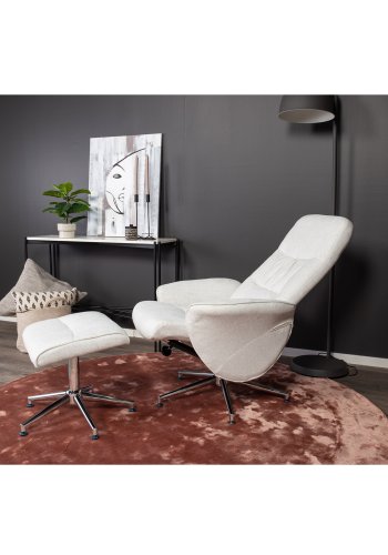 VENTURE DESIGN Rolf hvilestol, med fotskammel - gr polyester og krommetall