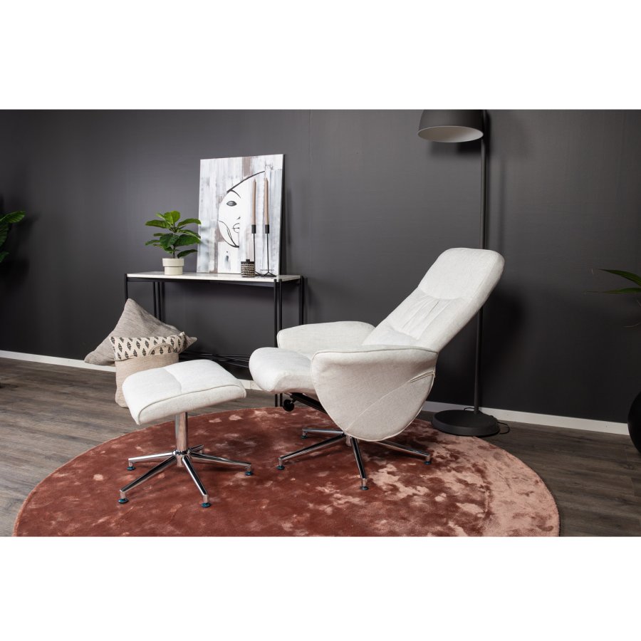 VENTURE DESIGN Rolf hvilestol, med fotskammel - gr polyester og krommetall