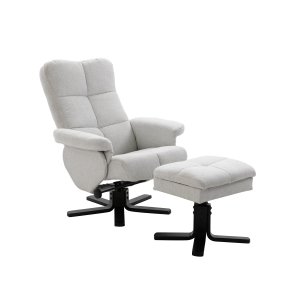 VENTURE DESIGN Sven Recliner Ftlj med Fotstol - Grtt Tyg och Svart Metall