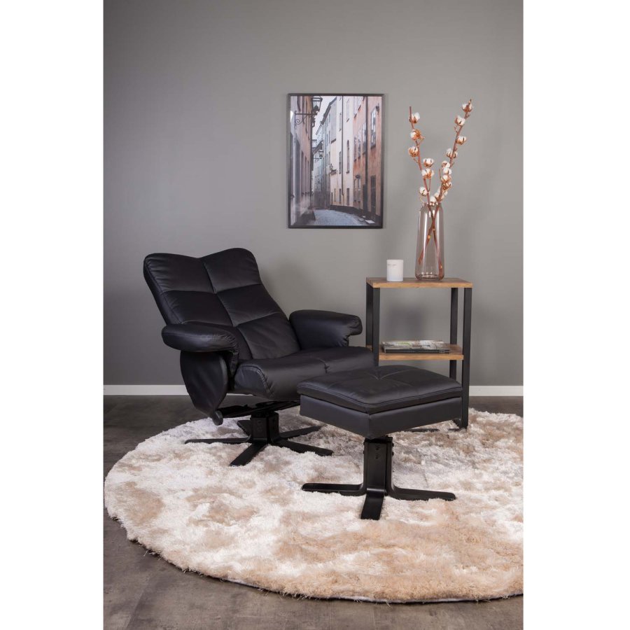 VENTURE DESIGN Sven hvilestol med fotskammel - sort Pu og metall