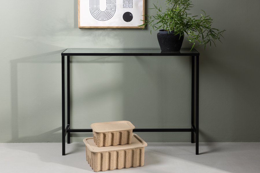 VENTURE DESIGN Dipp Konsolentisch, rechteckig – Klarglas und schwarzer Stahl (100x30)