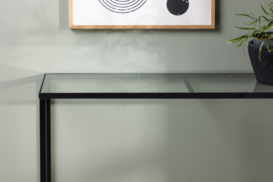 VENTURE DESIGN Dipp Konsolentisch, rechteckig – Klarglas und schwarzer Stahl (100x30)
