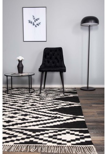 VENTURE DESIGN Indari teppe - hvit og svart ull og bomull (170x240) 