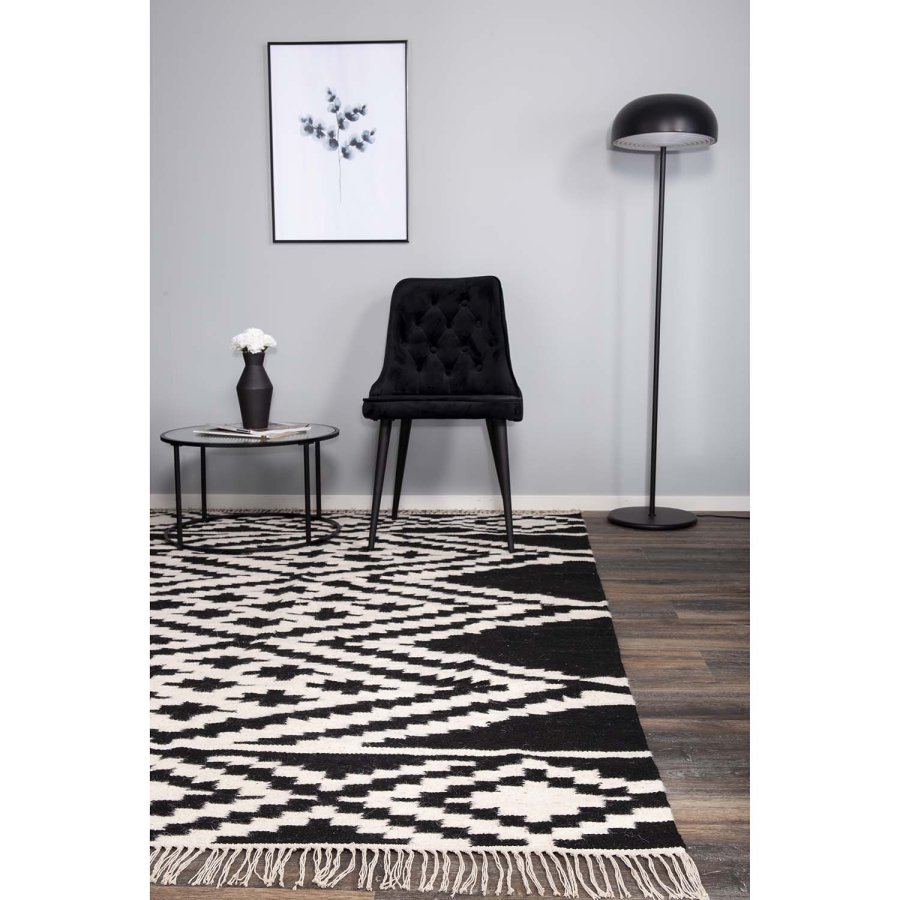 VENTURE DESIGN Indari teppe - hvit og svart ull og bomull (170x240) 