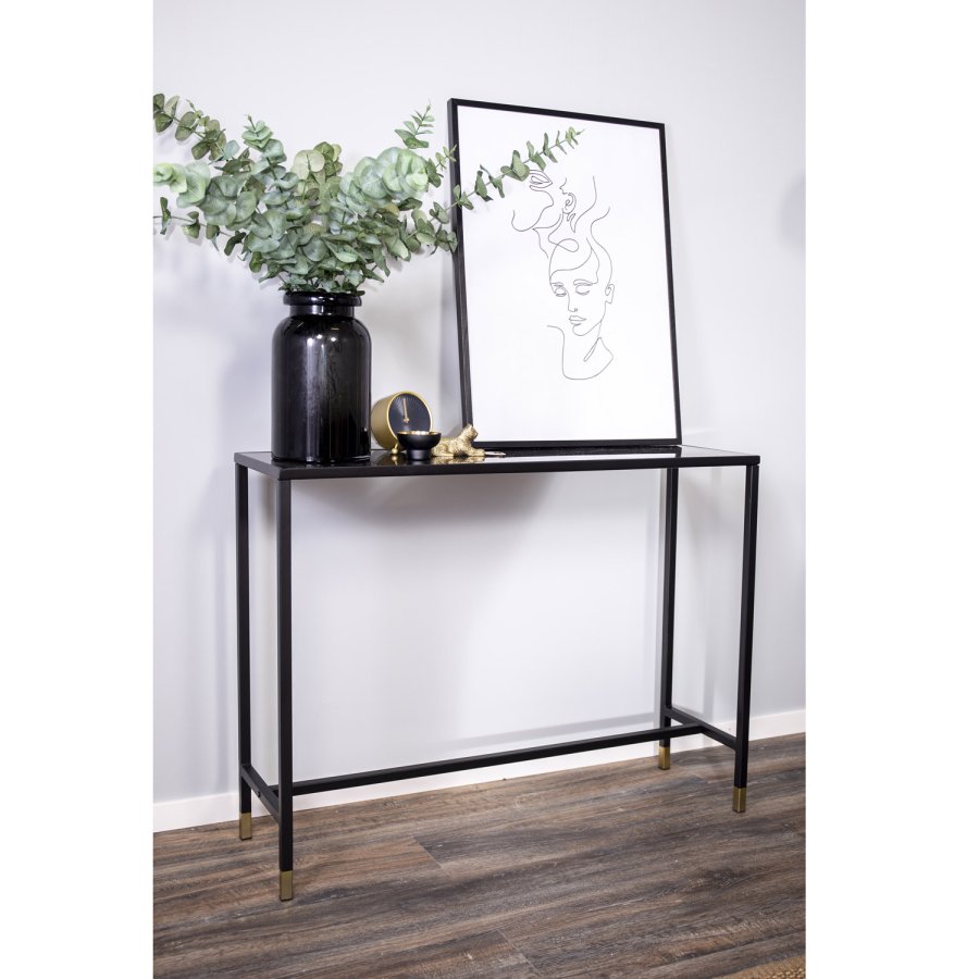 VENTURE DESIGN Dipp Beistelltisch – schwarzes Glas und Metall (100x30)