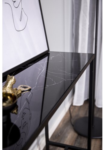 VENTURE DESIGN Dipp Beistelltisch – schwarzes Glas und Metall (100x30)