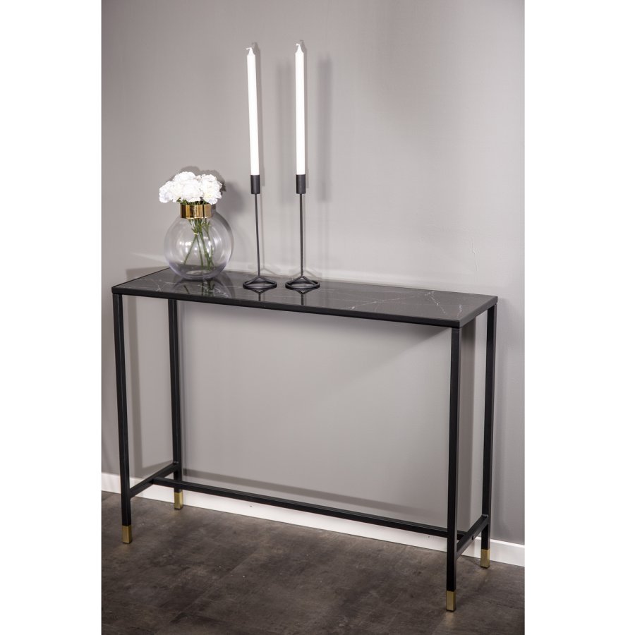 VENTURE DESIGN Dipp Beistelltisch – schwarzes Glas und Metall (100x30)