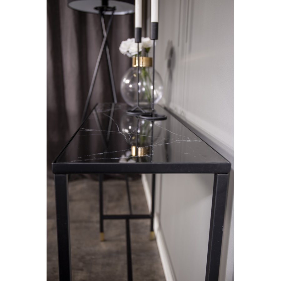 VENTURE DESIGN Dipp Beistelltisch – schwarzes Glas und Metall (100x30)