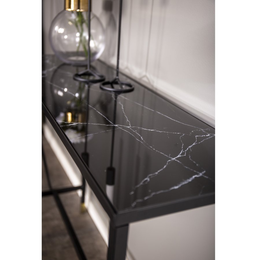 VENTURE DESIGN Dipp Beistelltisch – schwarzes Glas und Metall (100x30)