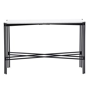 VENTURE DESIGN Razzia Sidobord - Vit Terrazzo och Svart Metall (110 x 30 cm)