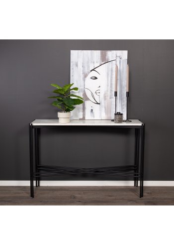 VENTURE DESIGN Razzia sidebord - hvit terrazzo og svart metall (110x30)