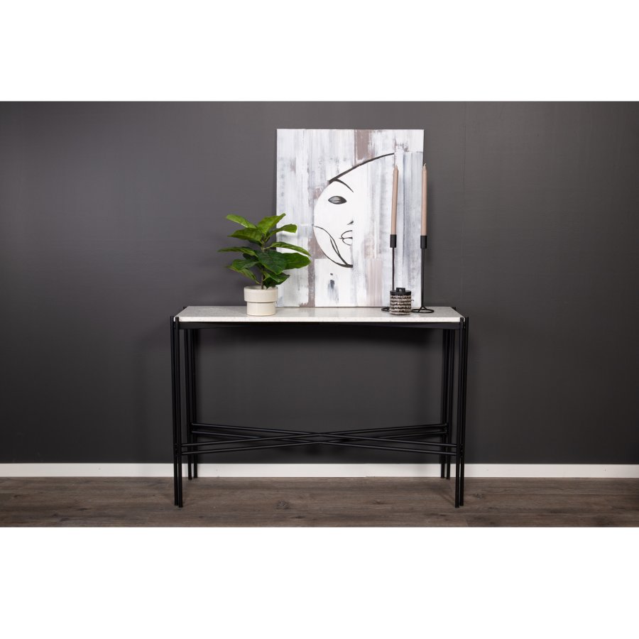 VENTURE DESIGN Razzia sidebord - hvit terrazzo og svart metall (110x30)