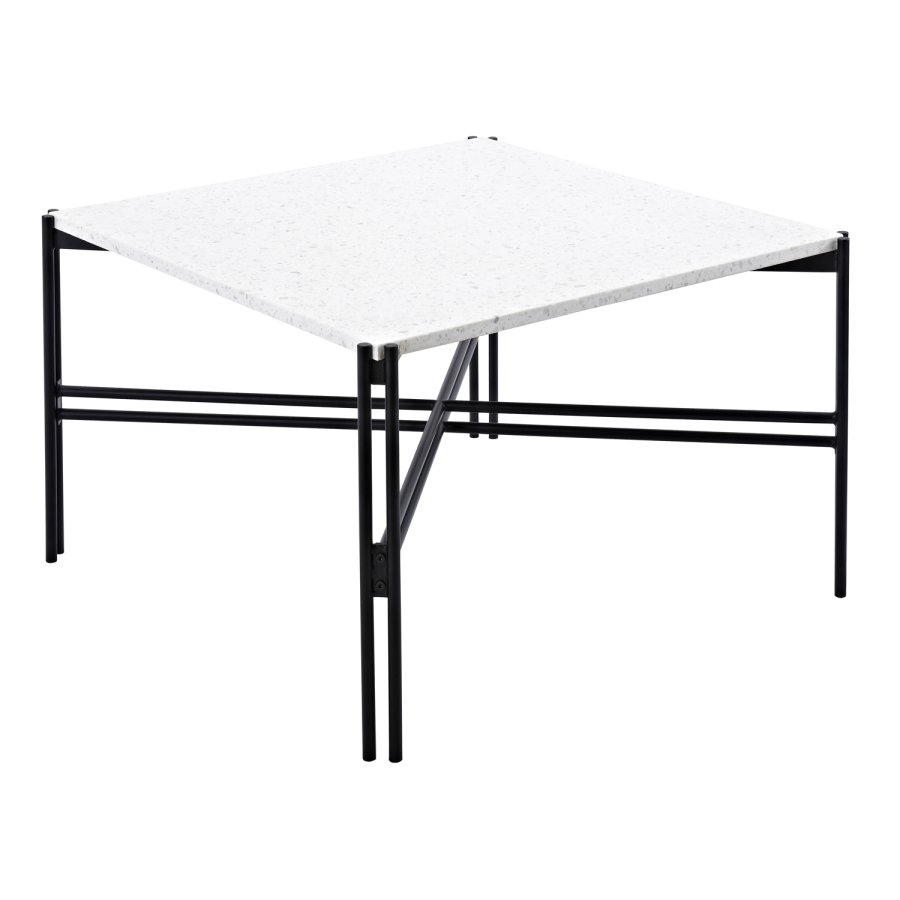 VENTURE DESIGN Razzia salongbord - hvit terrazzo og svart metall (75x75)
