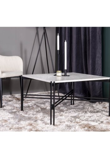 VENTURE DESIGN Razzia salongbord - hvit terrazzo og svart metall (75x75)