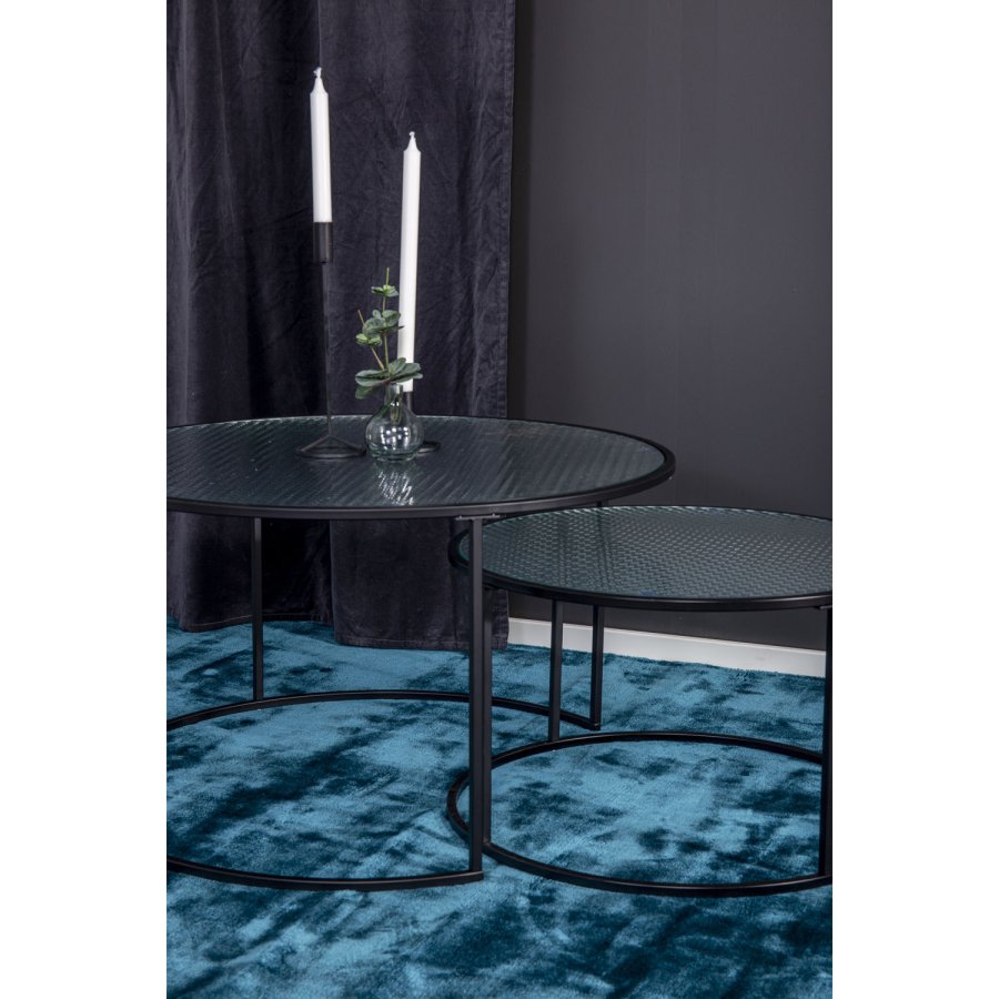 VENTURE DESIGN Twin innsatsbord - klart glass og svart metall (sett med 2)