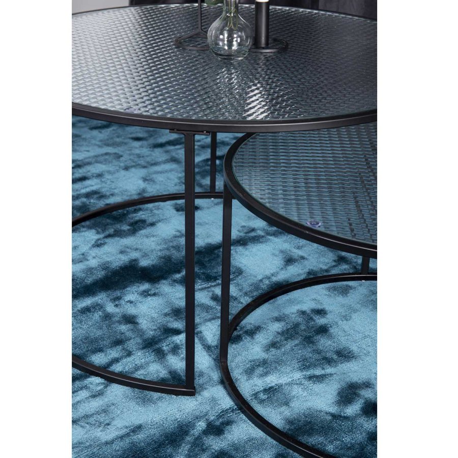 VENTURE DESIGN Twin innsatsbord - klart glass og svart metall (sett med 2)