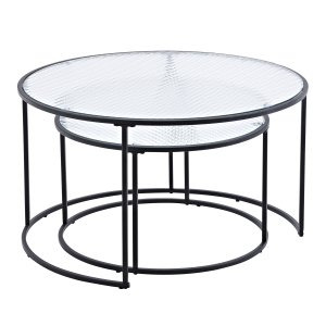 VENTURE DESIGN Twin Sidobord - Klarglas och Svart Metall (Set om 2 cm)