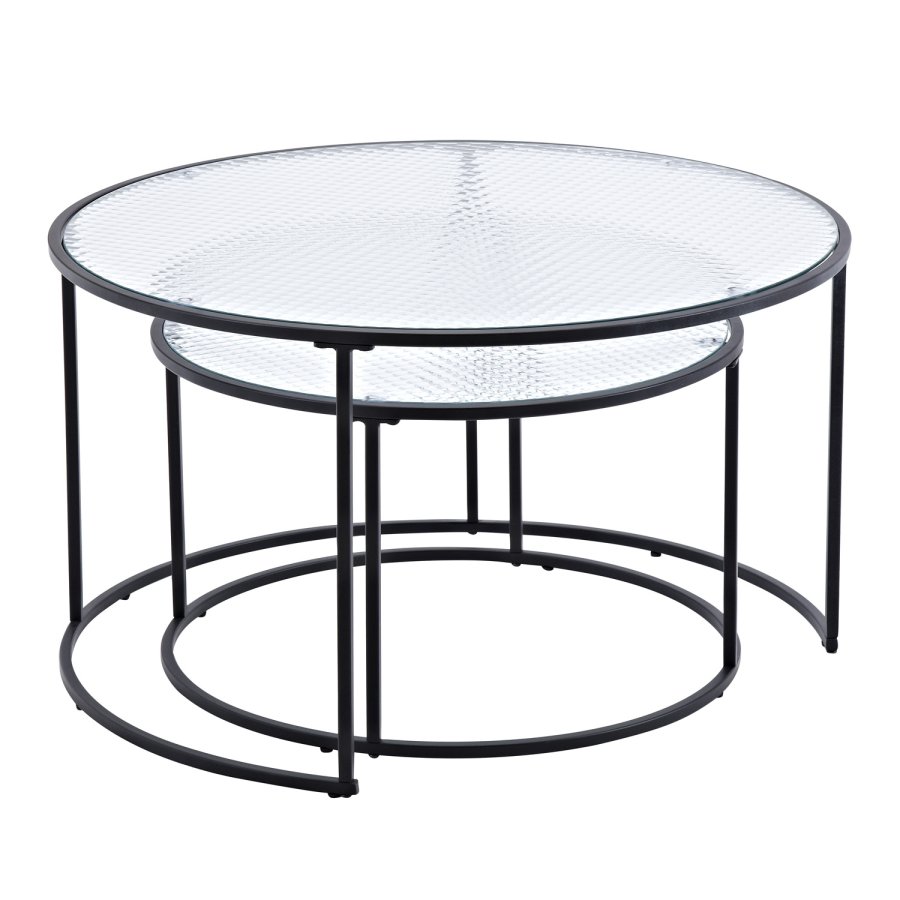 VENTURE DESIGN Twin innsatsbord - klart glass og svart metall (sett med 2)