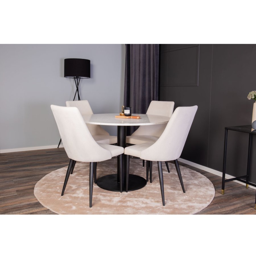 VENTURE DESIGN Razzia spisebord - hvit terrazzo og svart metall (106)