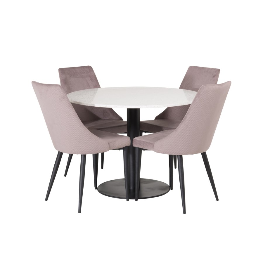 VENTURE DESIGN Razzia spisebord - hvit terrazzo og svart metall (106)