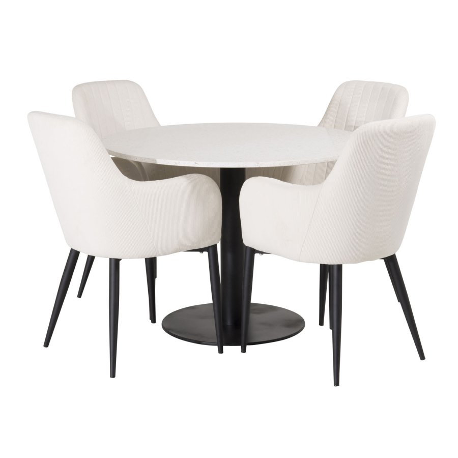 VENTURE DESIGN Razzia spisebord - hvit terrazzo og svart metall (106)