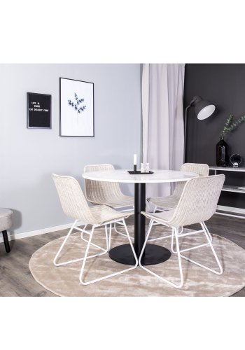 VENTURE DESIGN Razzia spisebord - hvit terrazzo og svart metall (106)