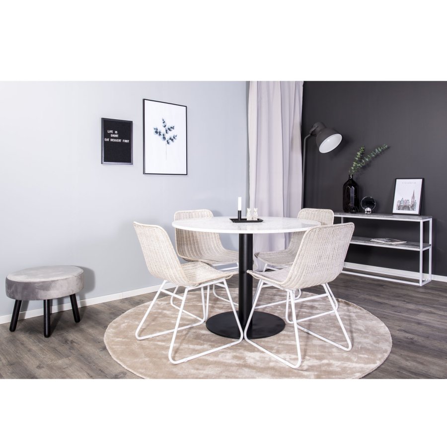 VENTURE DESIGN Razzia spisebord - hvit terrazzo og svart metall (106)