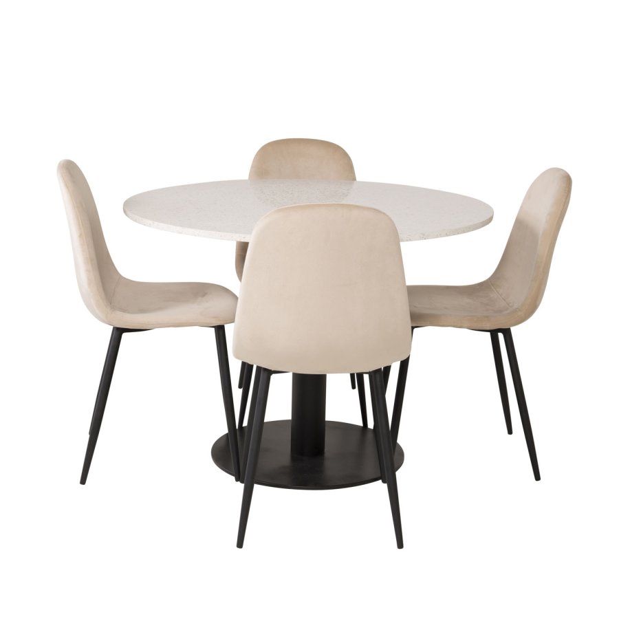 VENTURE DESIGN Razzia spisebord - hvit terrazzo og svart metall (106)