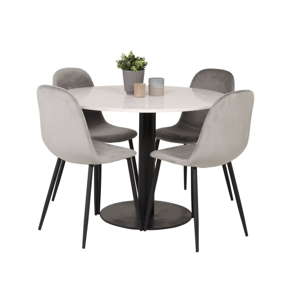 VENTURE DESIGN Razzia spisebord - hvit terrazzo og svart metall (106)