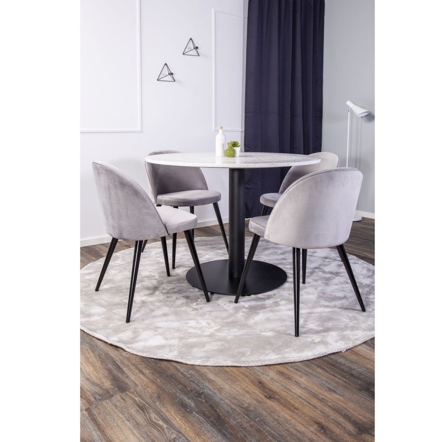 VENTURE DESIGN Razzia spisebord - hvit terrazzo og svart metall (106)