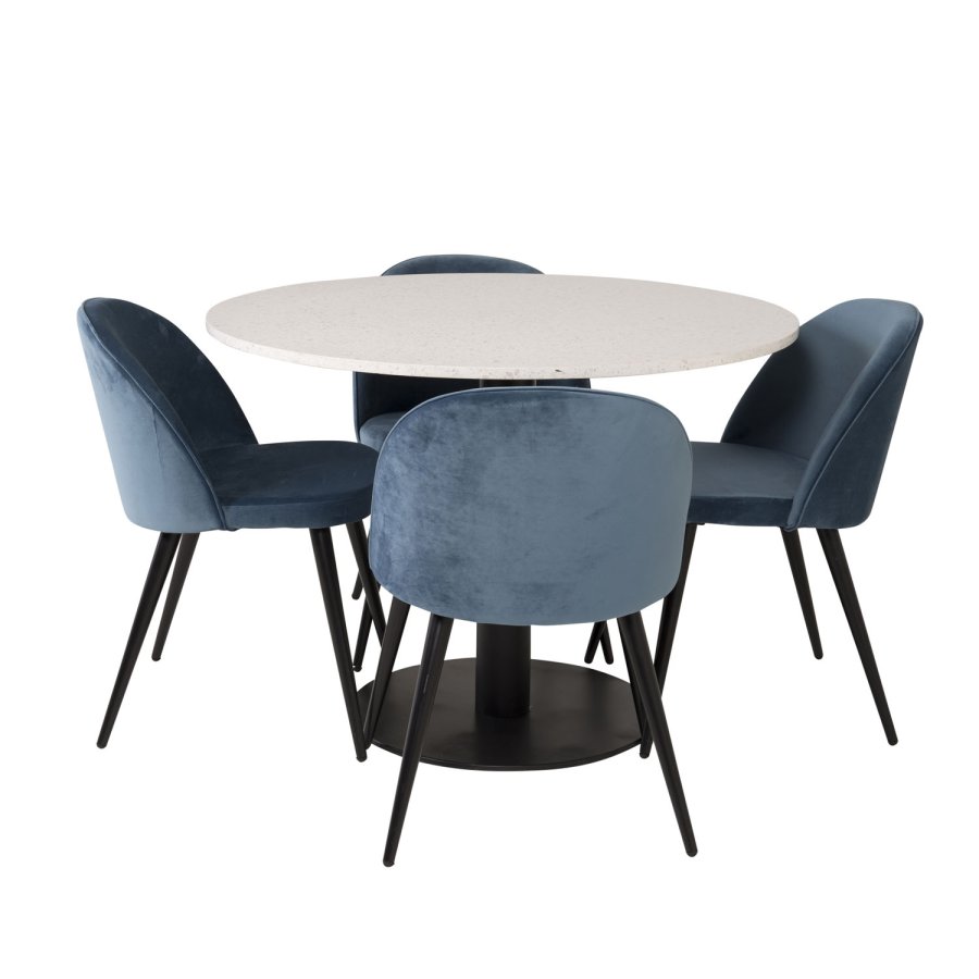 VENTURE DESIGN Razzia spisebord - hvit terrazzo og svart metall (106)