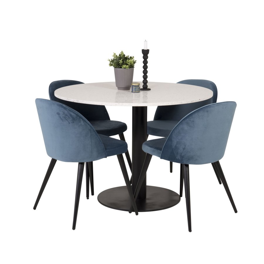 VENTURE DESIGN Razzia spisebord - hvit terrazzo og svart metall (106)