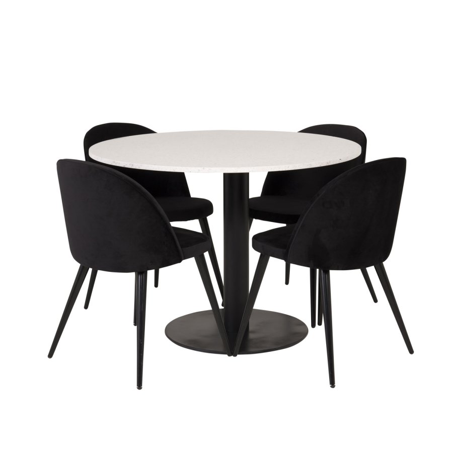 VENTURE DESIGN Razzia spisebord - hvit terrazzo og svart metall (106)