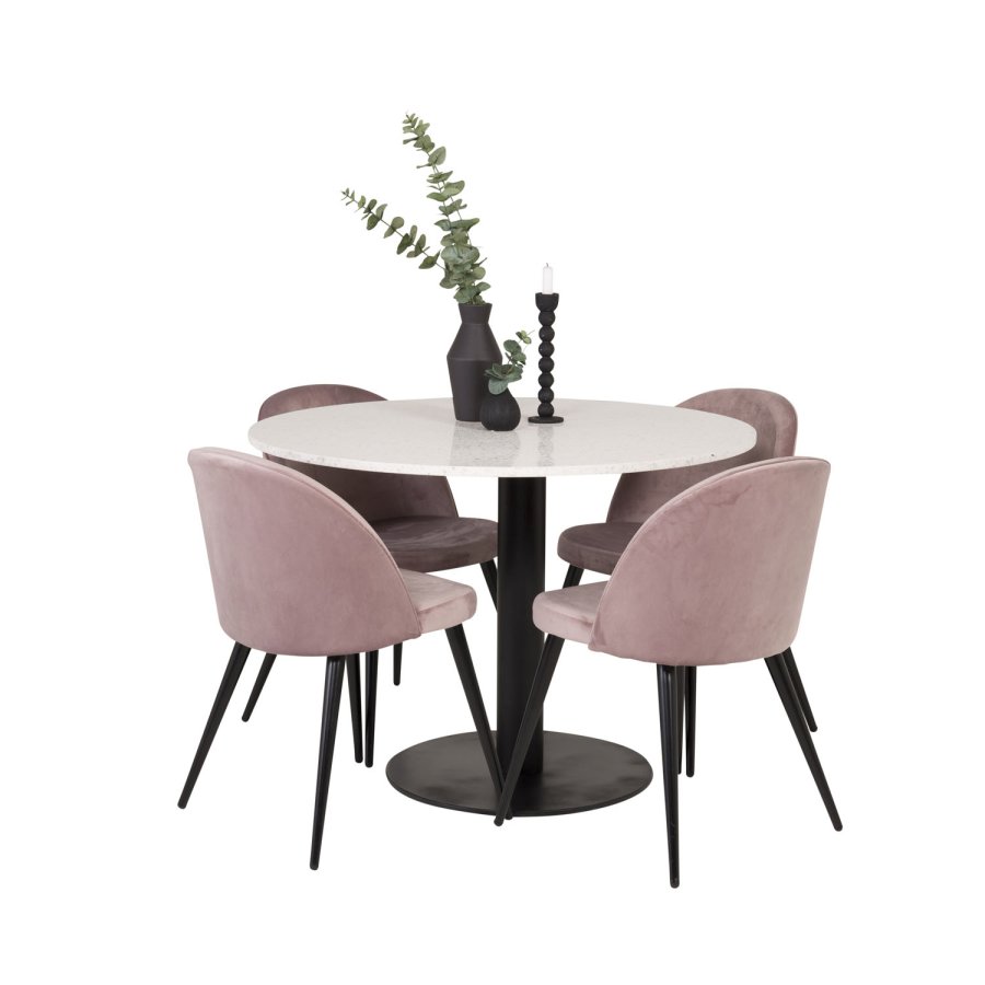 VENTURE DESIGN Razzia spisebord - hvit terrazzo og svart metall (106)